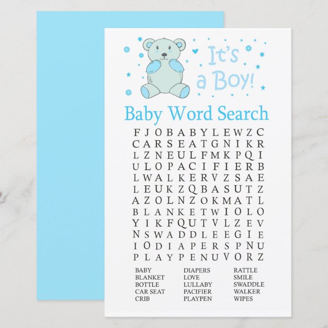 Blue Bär Baby Showroom Word Search Game (Vorne/Hinten)