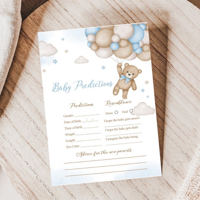 Blue Bar Balloons Baby Predictions Game (Blue Bear Baby Shower Baby Predictions Game)