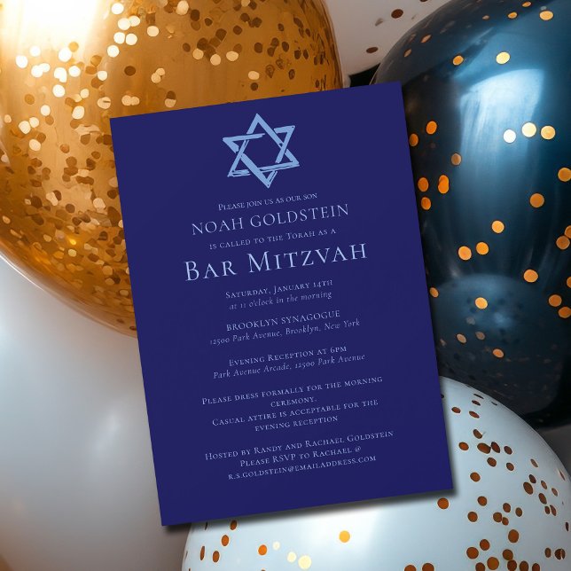 Blue Bar Mitzvah Artistic Star von David Party Magneteinladung (Von Creator hochgeladen)