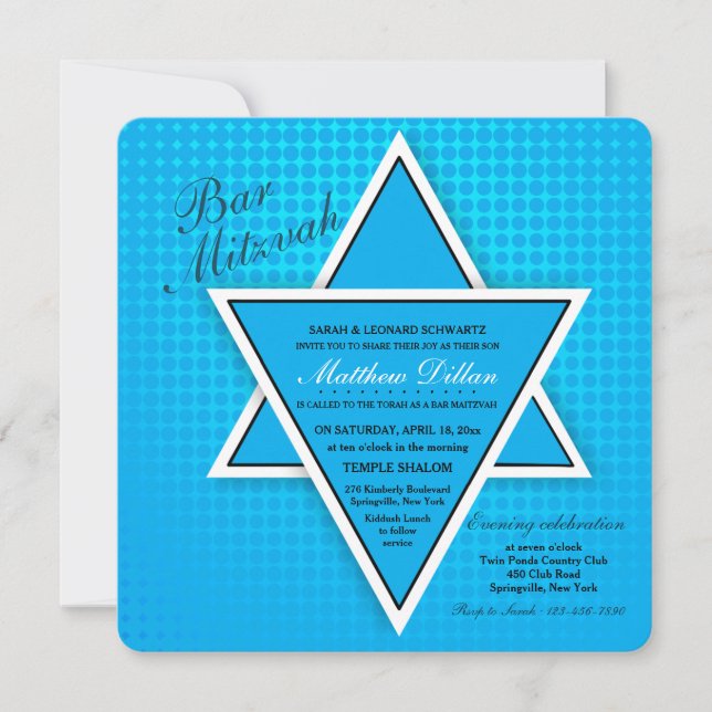 Blue Bar Mitzvah Einladung (Vorderseite)