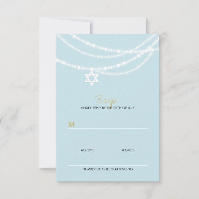 Blue Bar Mitzvah Glitzern Star der David RSVP Card (Vorderseite)