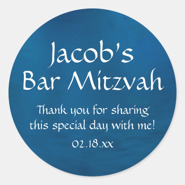 Blue Bar Mitzvah Runder Aufkleber (Vorderseite)