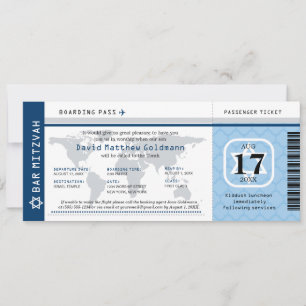 Blue Bar Mitzvah World Traveller Boarding Pass Einladung