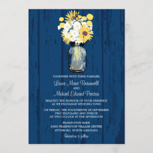 Blue Barn Mason Jar Daisies Sonnenblumen Hochzeit Einladung