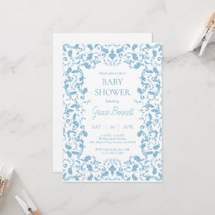 Blue Baroque Baby Dusche Einladung