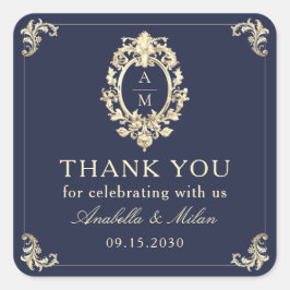 Blue Baroque Hochzeit Vielen Dank Quadratischer Aufkleber