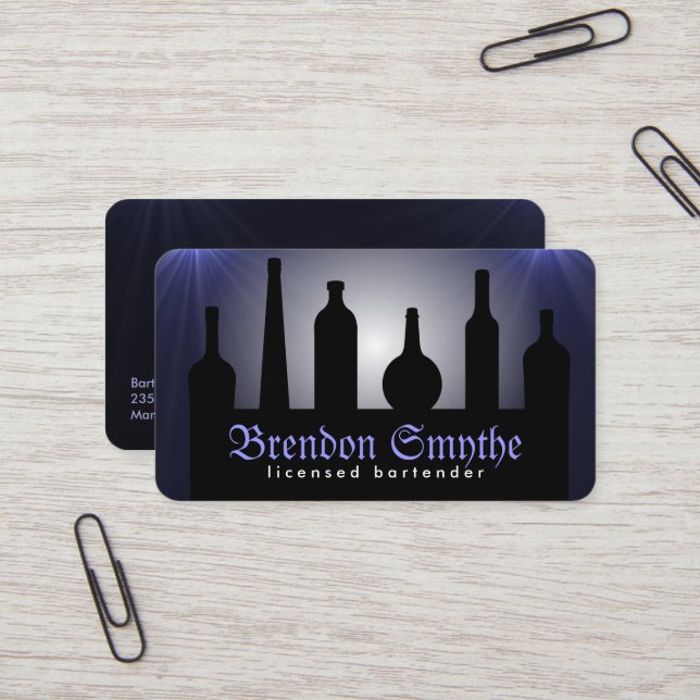 Blue Bartending Services Barkeeper Business Cards Visitenkarte (Vorderseite/Rückseite Beispiel)