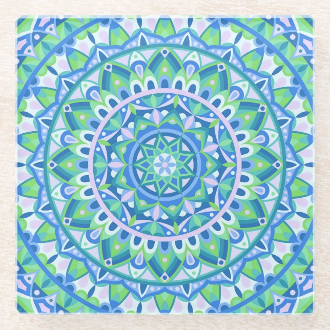Blue Base Mandala Glasuntersetzer (Vorderseite)