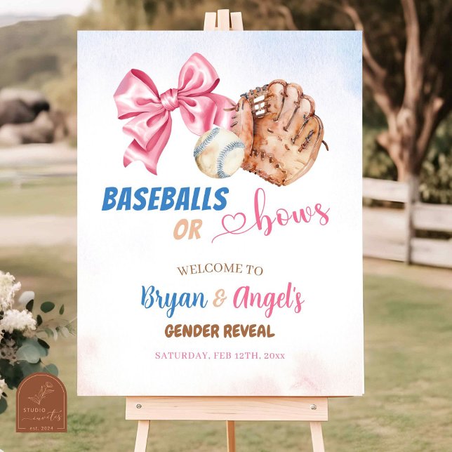 Blue Baseballs und Pink Bows Gender Reveal willkom Poster (Von Creator hochgeladen)