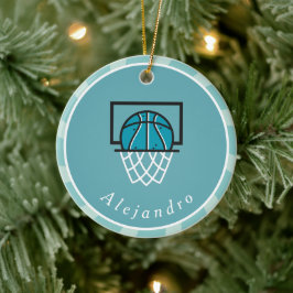 Blue Basketball Ball & Basket Player's Name Coach Keramik Ornament