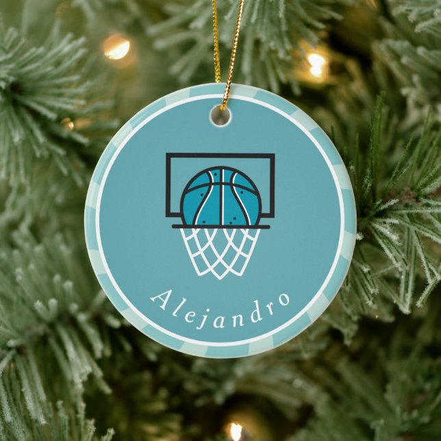 Blue Basketball Ball & Basket Player's Name Coach Keramik Ornament
