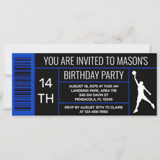 Blue Basketball Birthday Party Showbox Etikett Einladung