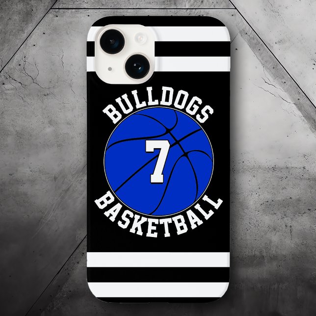 Blue Basketball Team Name Spielernummer Case-Mate iPhone Hülle (blue basketball phone case with custom basketball team name and player number)