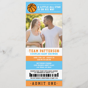 Blue Basketball Ticket Paare Kinderdusche Foto Einladung