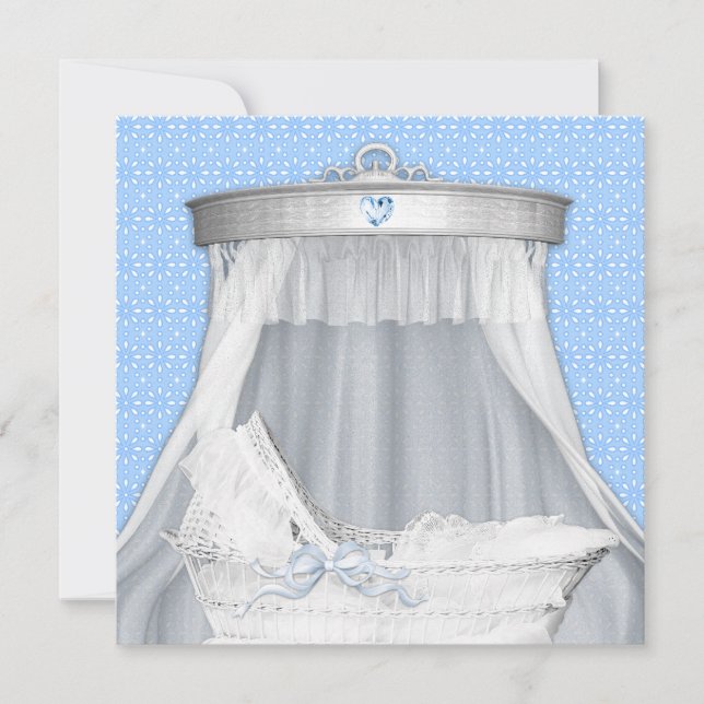 Blue Bassinet Baby Boy Dusche Einladung (Vorderseite)