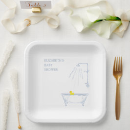 Blue Bathtub Yellow Duck Baby Shower Welcome Pappteller