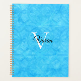 Blue Batik Elegant Monogram Name Planner Planer