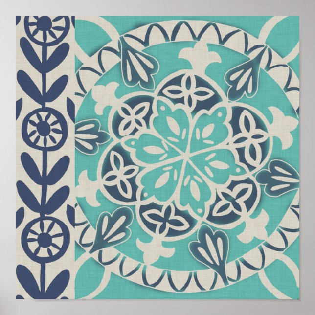 Blue Batik Tile I Poster (Vorne)