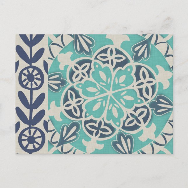 Blue Batik Tile I Postkarte (Vorderseite)