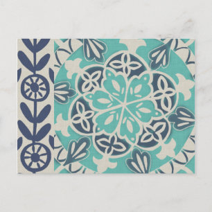 Blue Batik Tile I Postkarte