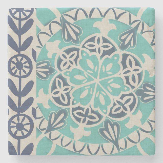 Blue Batik Tile I Steinuntersetzer (Vorderseite)
