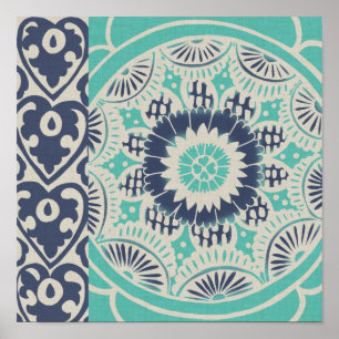 Blue Batik Tile III Poster