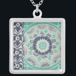 Blue Batik Tile III Versilberte Kette<br><div class="desc">floral</div>