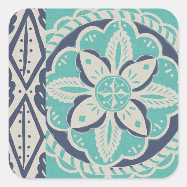 Blue Batik Tile IV Quadratischer Aufkleber (Vorderseite)