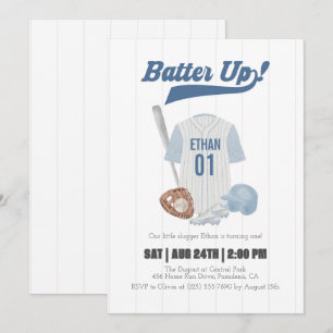 Blue Batter Up Baseball Einladung zum ersten Gebur