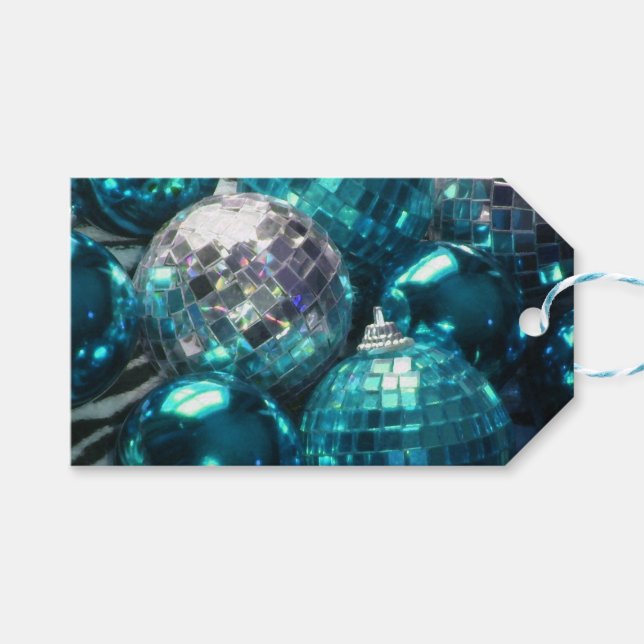 Blue Baubles Text Geschenktafeln blau Geschenkanhänger (Vorderseite (Horizontal))