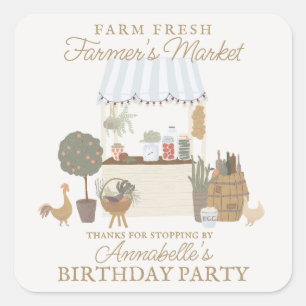 Blue Bauern Market Fresh Birthday Fevor Quadratischer Aufkleber