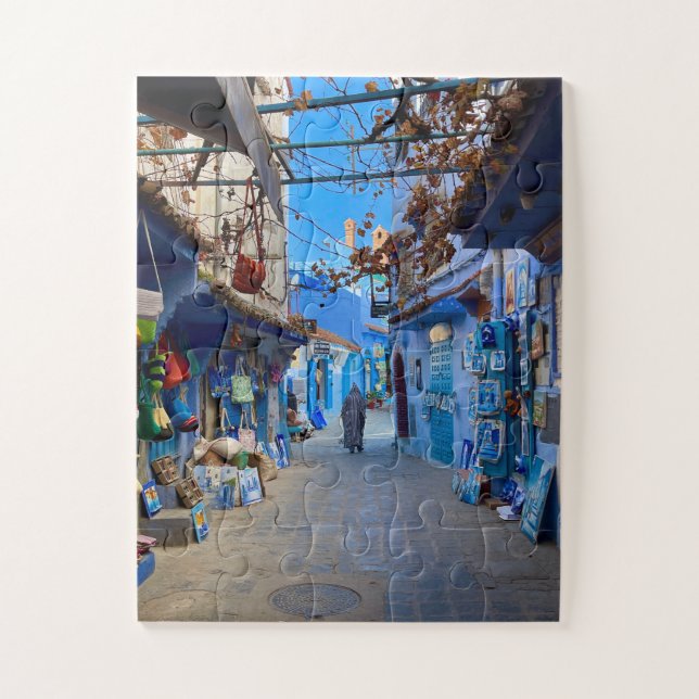 Blue Bazaar Gasse | Chefchaouen, Marokko Puzzle (Vertikal)