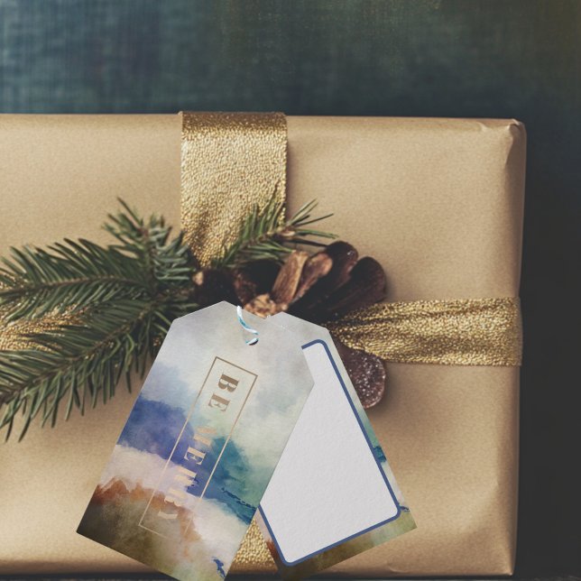 Blue Be Merry Holiday Geschenkanhänger (Be Merry Watercolor Gift Tag)