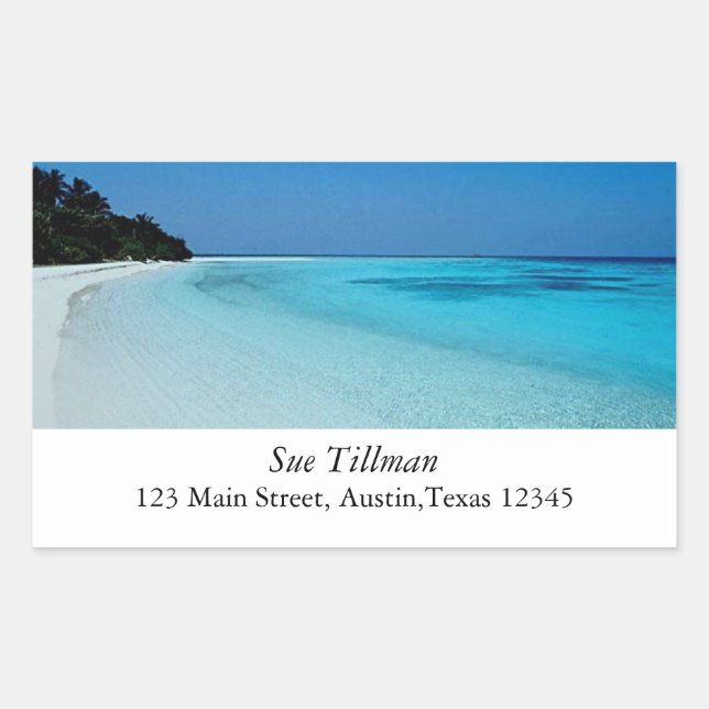 Blue Beach Address Label Rechteckiger Aufkleber (Vorderseite)