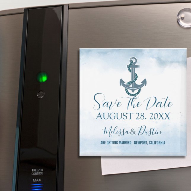 Blue Beach Anchor Nautical Wedding rettet das Datu Magnet (Blue Beach Anchor Nautical Wedding Save The Date Magnet)