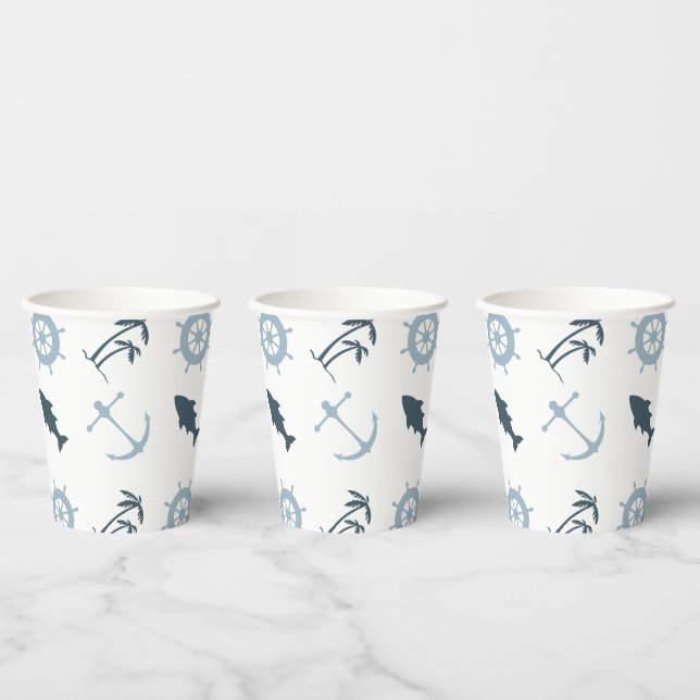 Blue Beach Anchors Palm Trees Pappbecher (Multi)