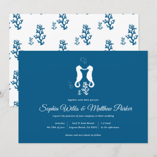 Blue Beach Coral und Seepferd Wedding Einladung