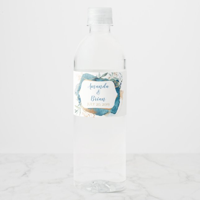 Blue Beach Garden Water Bottle Labels Wasserflaschenetikett (Vorderseite)