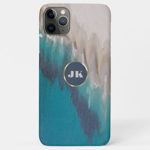 Blue Beach & Gold Metal Typografy Monogram Name Case-Mate iPhone Hülle