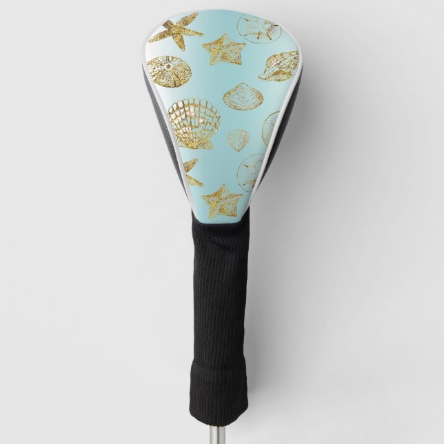 Blue Beach Gold Muscheln Golf Headcover (Vorderseite)