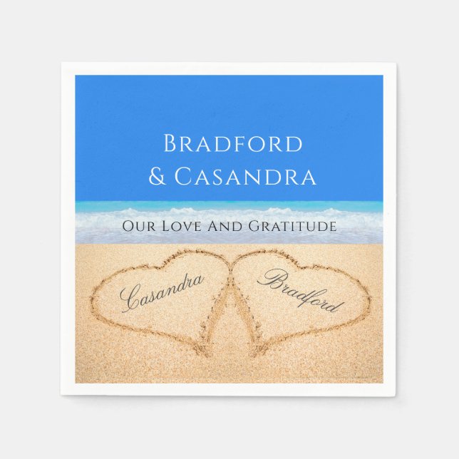 Blue Beach Hochzeit 2 Herz im Sand Serviette (Vorderseite)