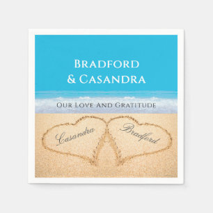 Blue Beach Hochzeit 2 Herz im Sandpapier P Serviette