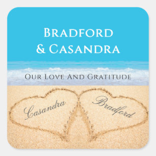 Blue Beach Hochzeit 2 Herzen in den Sand Stickers