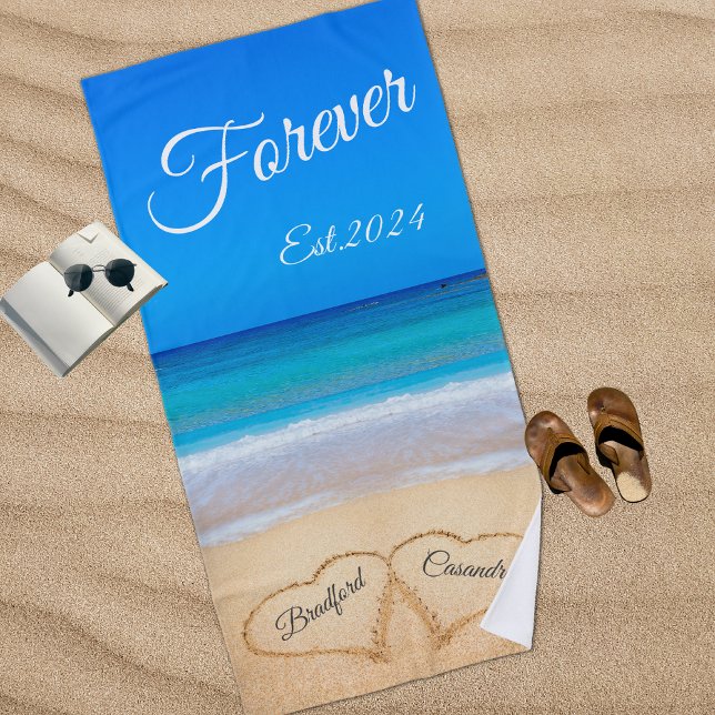 Blue Beach Hochzeitsherzen in Sand Forever Beach b Strandtuch (Von Creator hochgeladen)
