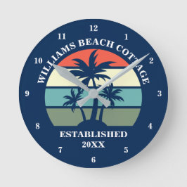 Blue Beach House Palm Tree Island Zuhause Custom Runde Wanduhr