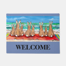 Blue Beach House Rabbit Welcome Mat Personalisiert