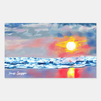 Blue Beach in einem schönen Abend Loose Oil Landsc Rechteckiger Aufkleber