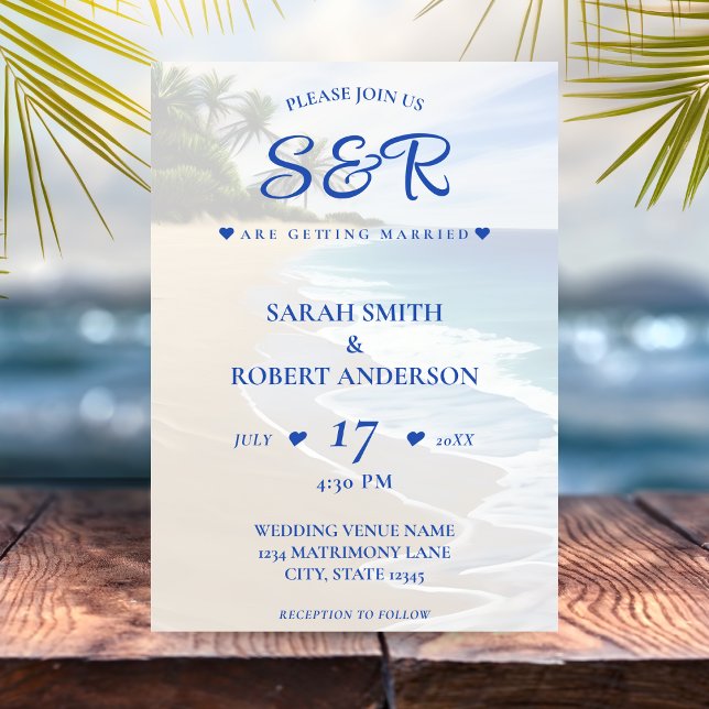 Blue Beach Island Palm Tree Hochzeit in Urlaubsort Einladung (Blue Beach Island Palm Tree Destination Wedding Invitation
)