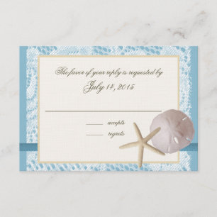 Blue Beach Lace Sand Dollar und Starfish RSVP Karte