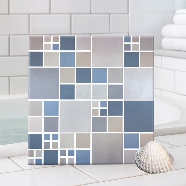 Blue Beach Mosaik Muster Küche Badezimmer Tile Fliese (Bathroom tile featuring a geometric mosaic pattern with watercolor effects inspired by the beach)